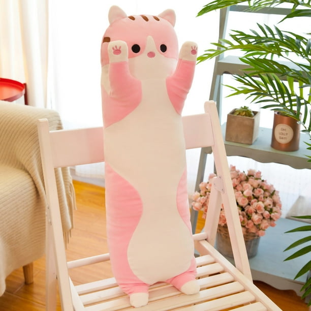 Almohada corporal de peluche en forma de gato, cojín largo y suave ideal para  dormir y abrazar. Medidas 90cm / 35.43in, color rosa. Marca ANGGREK