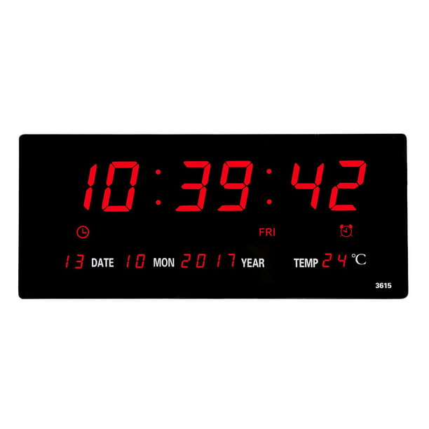 Reloj de pared digital con fecha, temperatura interior, reloj digital LED  con gran número, formato de 12/24 horas, atenuación automática, reloj de