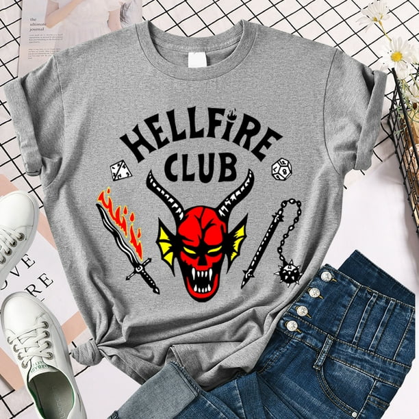 guión adolescentes Paradoja Camiseta con cuello en V para mujer Stranger Things 4 Hellfire Club Skull  and Weapons JadeP Camiseta con cuello en V para mujer | Walmart en línea