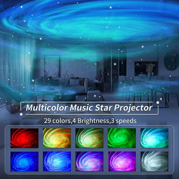 Proyector de estrellas, proyector de galaxia para dormitorio, luz nocturna  con temporizador remoto y altavoz Bluetooth, 29 efectos de luz, proyector