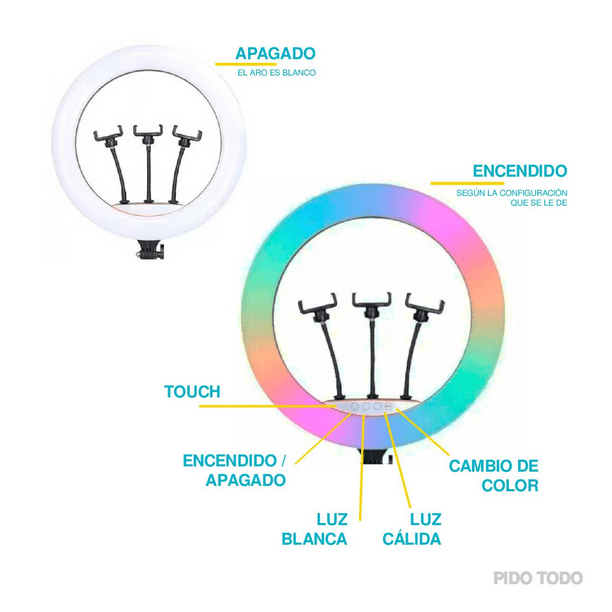Kit Aro Luz Led Lampara Colores 18 Pulg Remoto Tripie Funda X Pross  XP-ALLD18-02