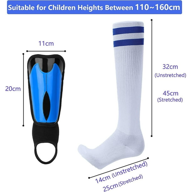  Espinilleras de fútbol, 2 pares de calcetines de fútbol,  espinilleras para niños, calcetines de fútbol para niños y niñas, equipo  protector de pierna (color: blanco, tamaño: L) : Deportes y Actividades