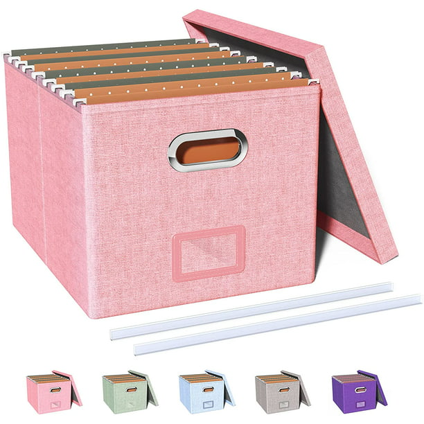 Huolewa Caja organizadora de archivos decorativa con tapa, cajas  organizadoras de almacenamiento de archivos plegables con tapas, cajas de