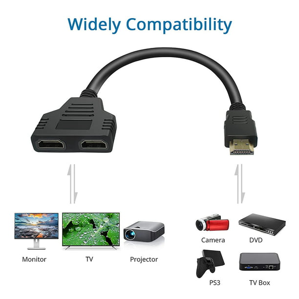  FDBV Cable adaptador divisor Hdmi, divisor HDMI 1 en 2 salidas  HDMI macho a doble HDMI hembra 1 a 2 vías para HDMI HD, LED, LCD, TV,  soporta dos televisores iguales