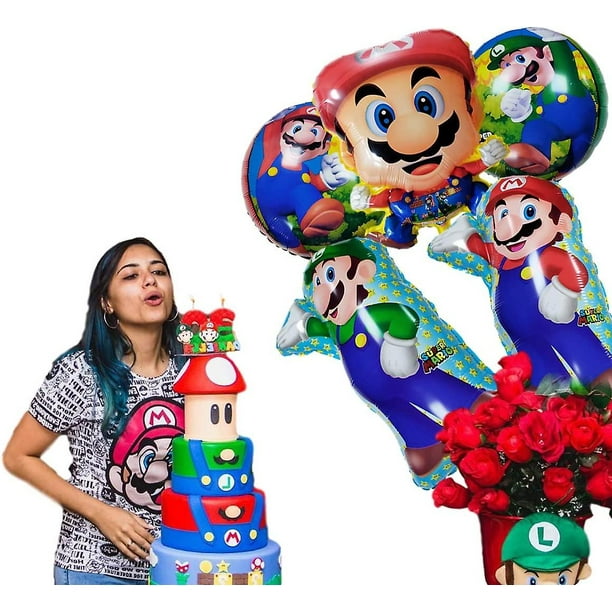 5 globos de papel de aluminio de Super Mario Brothers, fiesta temática de  Super Mario Brothers, suministros de decoración para fiesta de cumpleaños  para niños.