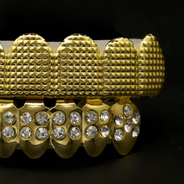 Grillz chapado en oro de plata de ley 925 real – parrillas Hip Hop de 6 8 o  dientes individuales Estilo: 6 dientes superiores