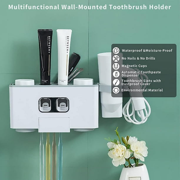 Montado en la pared porta cepillo de dientes Dispensador de pasta de dientes