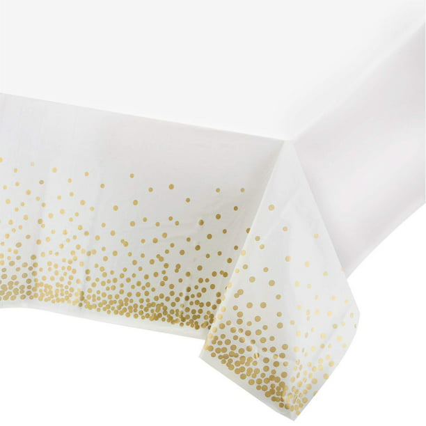 Mr. Pen - Mantel de fiesta, 108 x 54 pulgadas, paquete de 2, mantel blanco  y dorado, mantel rectangular de plástico, manteles para mesas