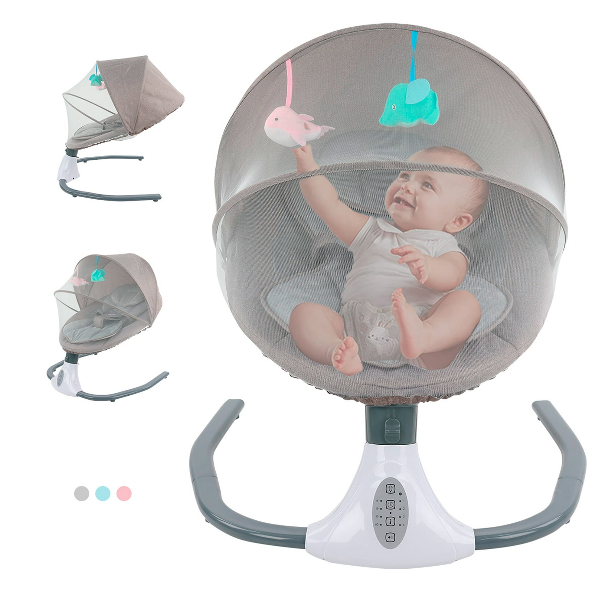Mecedora Eléctrica Para Bebé Funbu Gris Con Mosquitero Y Música