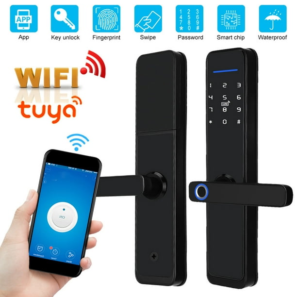 Cerradura electrónica inteligente Wifi, contraseña de huella digital,  tarjeta IC, desbloqueo de llaves mecánicas para Tuya