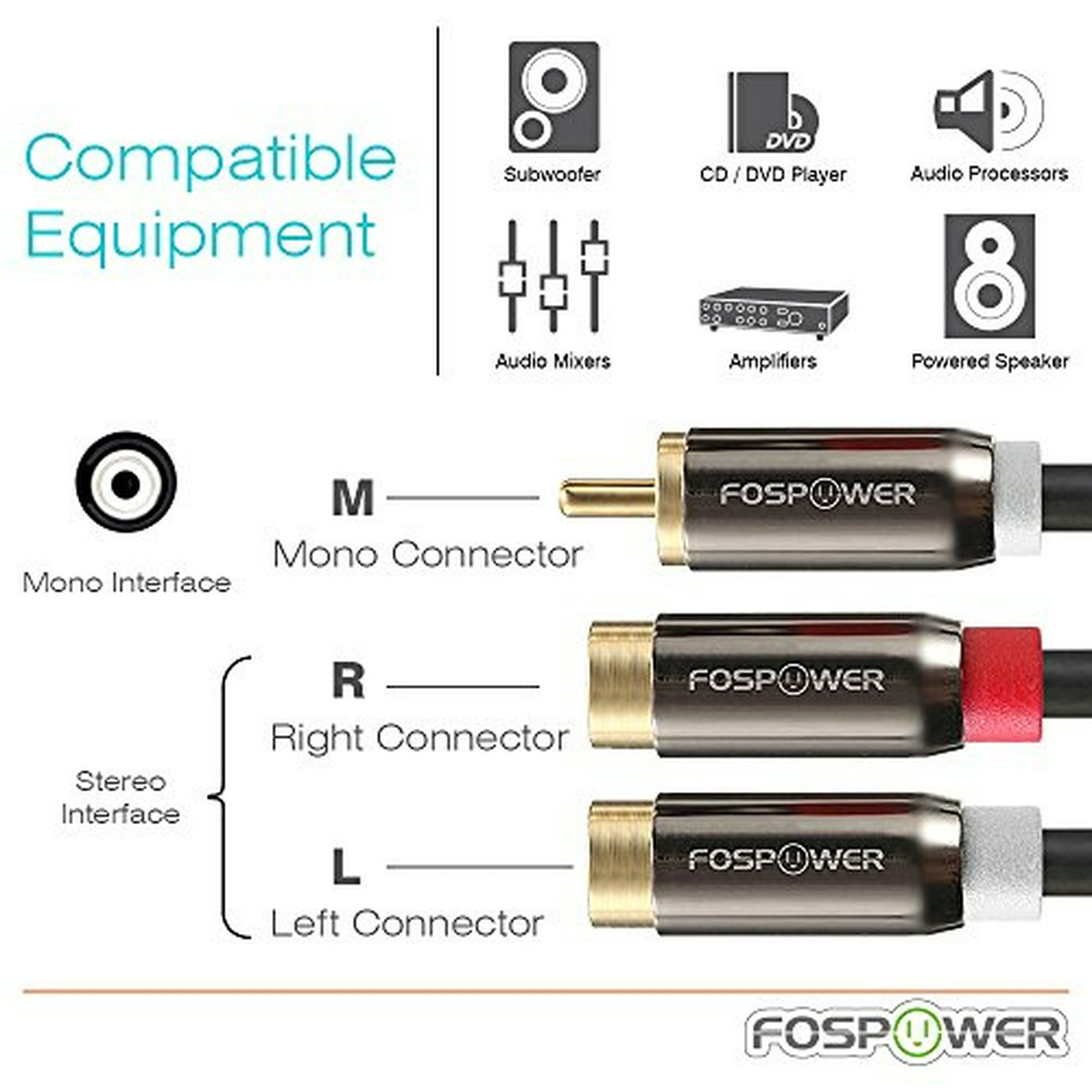 FosPower Cable coaxial de audio digital conectores chapados en oro