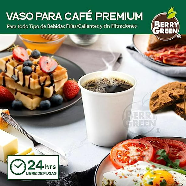 Berry Green 50 Vasos para Cafe de 10 oz (296 ml) Desechables con Tapa y  Manga Protectora, Perfecta P Best Trading VCAF10