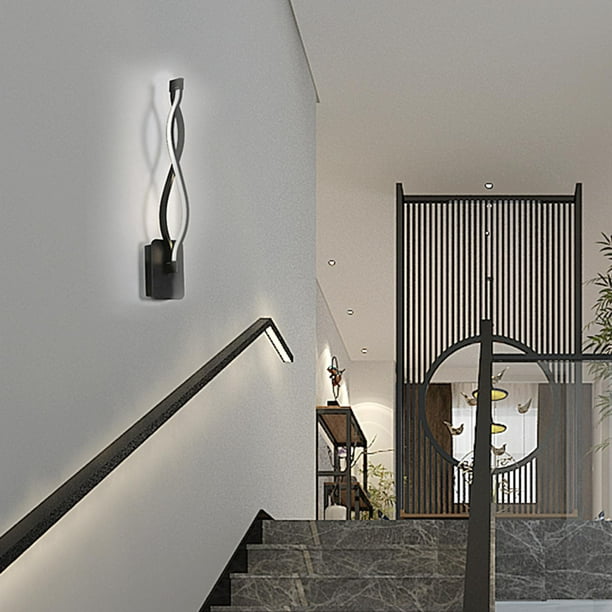 Lámpara LED de pared creativa, luz de pared de aluminio para interiores,  ideal para dormitorio y cabecera, color negro de Colco