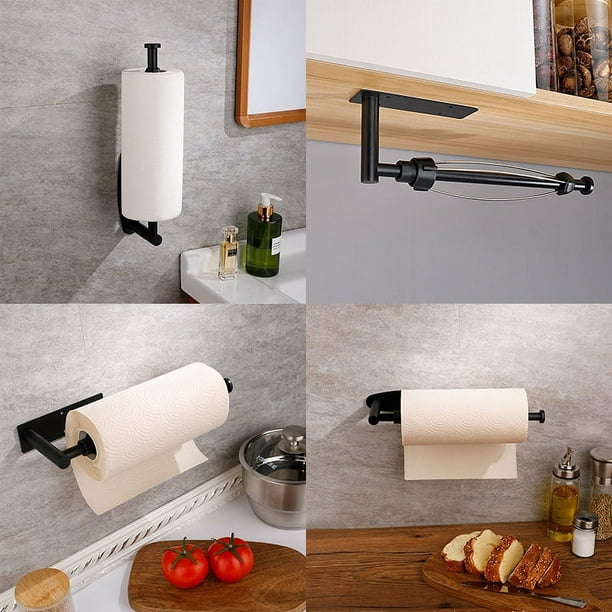 Portarrollos de cocina negro, 1 pieza, No requiere perforación, soporte  para papel de cocina rasgable con una mano para cocina/baño, rollo de cocina