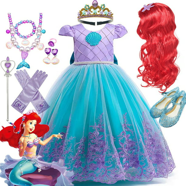 Disney-disfraz de la princesa sirena Ariel para niña, vestido