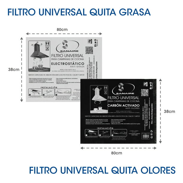 Filtro Para Campana Extractor Universal 80 X 38 Bco Y Negro