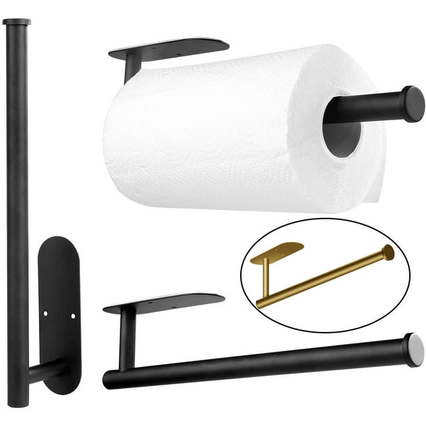 Paquete de 2 soportes para papel higiénico - Soporte de pared negro para  almacenamiento de baño, soporte para toallas de papel de acero inoxidable 