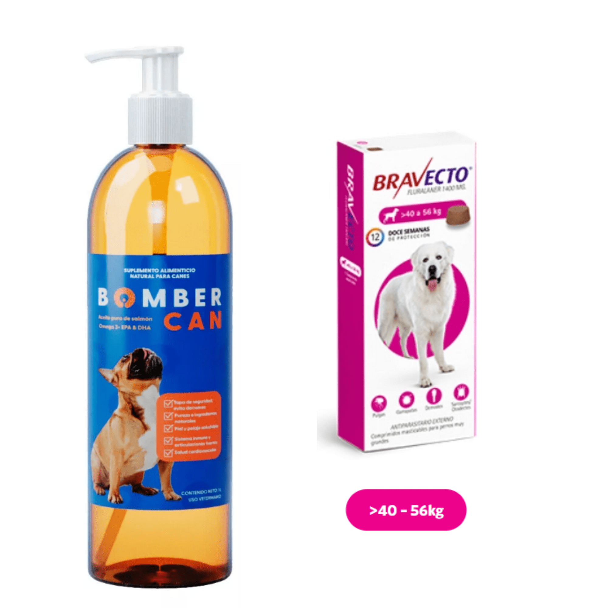 Combo salmon oil aceite de salmon bomber can 1 lt + con tableta masticable de 1400mg antipulgas y garrapatas