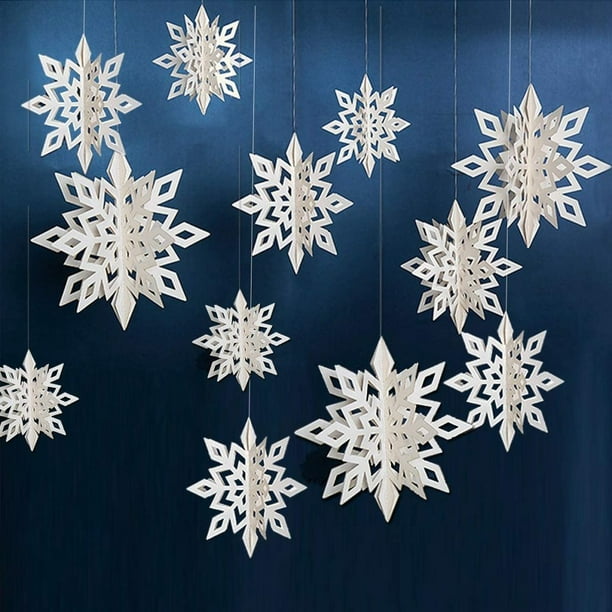 Copos de nieve grandes, copos de nieve con escarcha blanca –  aproximadamente 12.0 pulgadas D – Dos diseños de decoraciones de copo de  nieve –