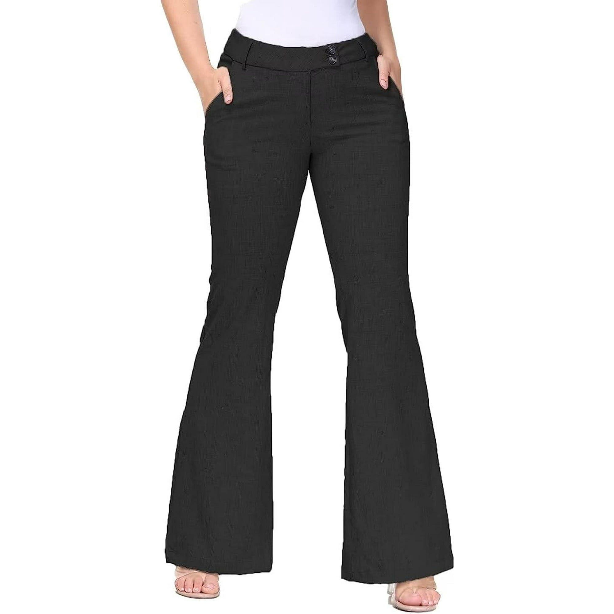 Pantalones elásticos de cintura baja para mujer con bolsillos Pantalones de  vestir de pierna acampanada Pantalones pequeños para trabajo de oficina  BusinessE-gray-low RiseMedium