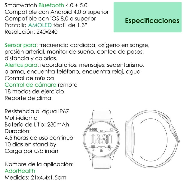 GENERICO Reloj Inteligente Smartwatch Bluetooth Mujer Pantalla AMOLED