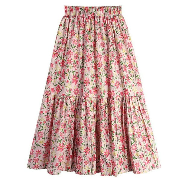 Gibobby mini faldas de mujer grande estampada adelgazante de cintura pequeña,  falda larga Floral ros Gibobby