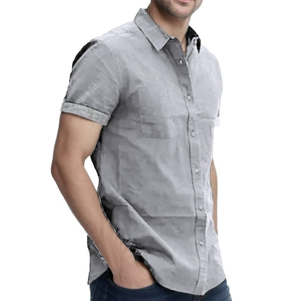 Camisas de mezclilla con botones para hombre, manga larga, cuello casual,  trabajo, ajuste regular