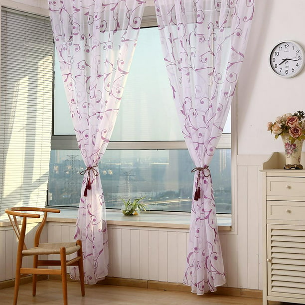 Paneles de cortina transparentes para ventana, puerta de casa, balcón,  moderno, de lujo, estampado de flores, de gasa, cortinas elegantes para  sala de