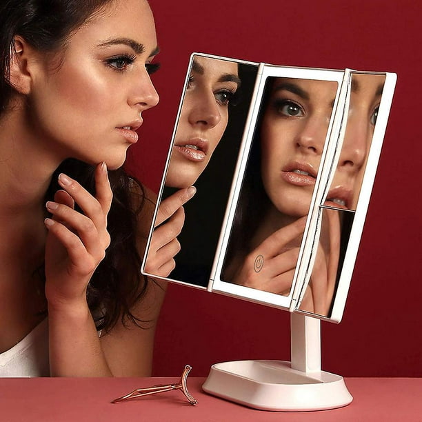 Espejo de maquillaje grande con espejo de tocador triple con luz LED  natural TUNC Sencillez