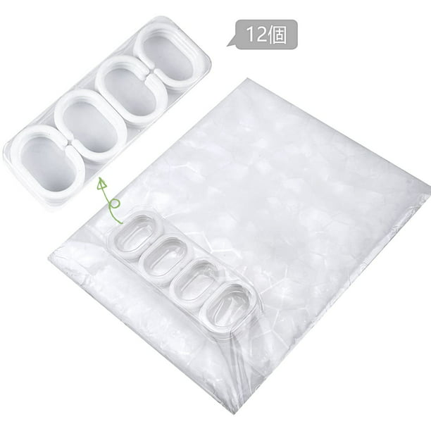 Cortina de ducha de plástico PVC 3d, transparente, blanco, transparente,  antimoho, translúcido, con 12 ganchos