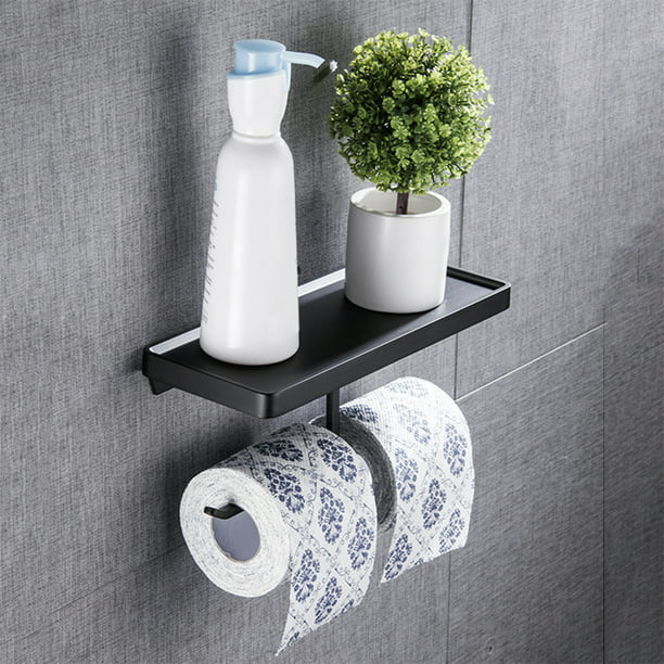 Soporte para papel higiénico, soporte para rollo de papel higiénico de  aluminio con estantes espaciosos, soporte para papel higiénico montado en  la pared (plateado) JM