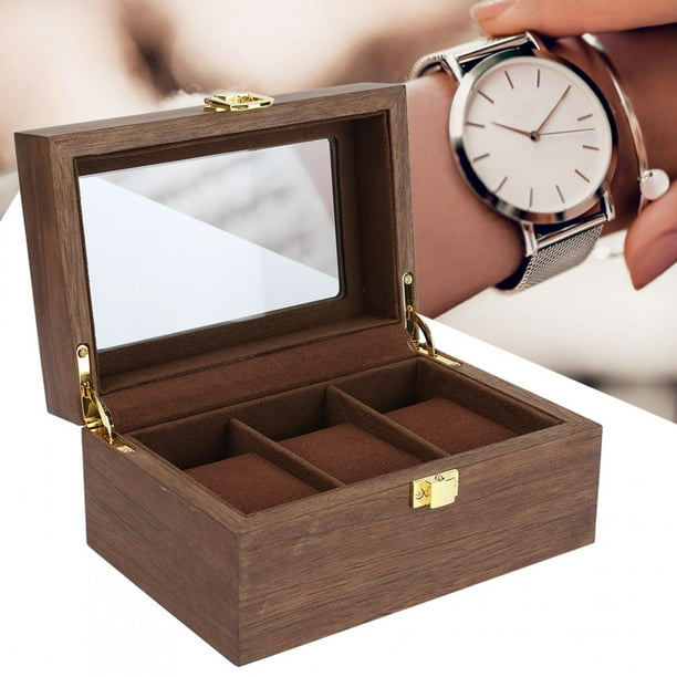  Caja organizadora de relojes, caja de reloj de madera con  cubierta superior de vidrio transparente, caja de almacenamiento de reloj  de 18 piezas, caja de joyería con cerradura, caja de reloj