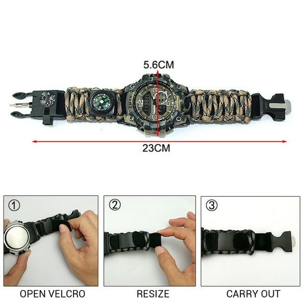 Reloj de supervivencia al aire libre multifuncional impermeable militar  táctico paracord reloj pulsera Camping Senderismo Equipo de emergencia