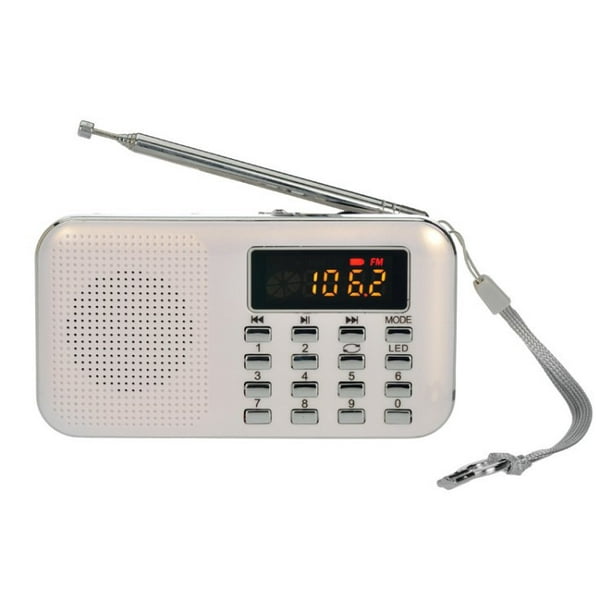 Am/FM Radio Portatil Pequeña Recargable, Radio Pequeña Digital con Linterna  LED, Reproductor de Radio Bateria Recargable de 1200 mAh