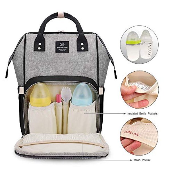 Mochila cambiador bebé, bolsa Pipi Bear para papá y mamá, resistente agua,  multifuncional gris negro pipi bear