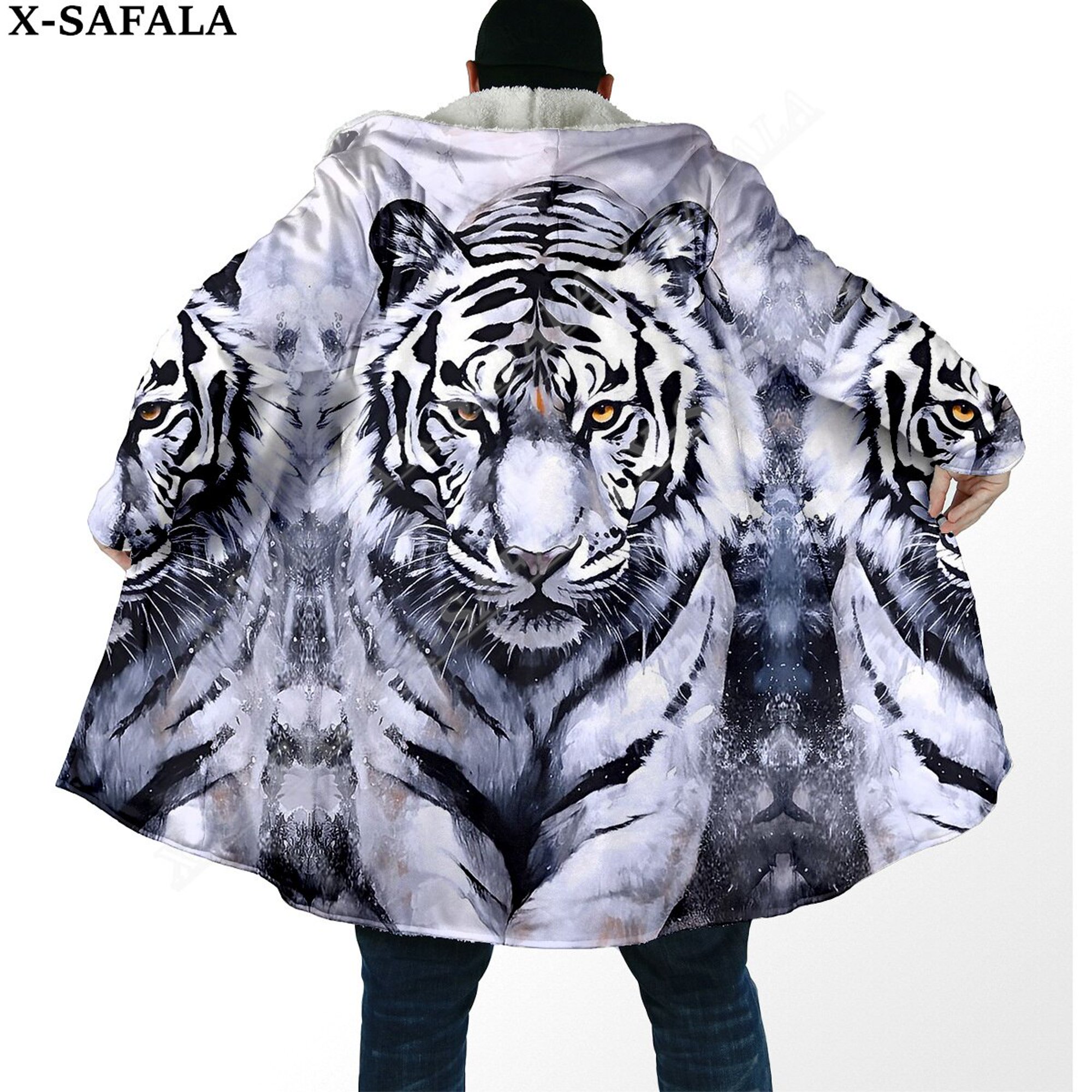 Chaqueta Con Capucha Estampado De Tigre Blanco 3D Para Hombre