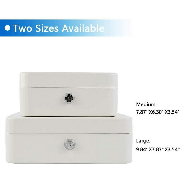 Caja mediana con bandeja para dinero, caja fuerte pequeña con llave, cajón  para efectivo, 7,87 x 6,30 x 3,54 pulgadas, color blanco mediano (hy)