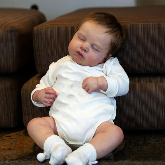 muñeca bebé reborn material didáctico de apoyo de silicona con cabello castaño 49cm juguetes de compañía para bebés
