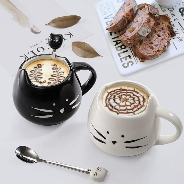 Taza de cerámica con diseño de gatito y gato, para café, té, taza de  cerámica de 11 onzas, soporte para brochas de maquillaje, regalo para  amantes de