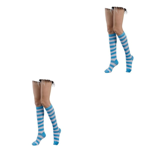 Paquete de 6 calcetines hasta la rodilla de color neón con rayas blancas,  Varios colores