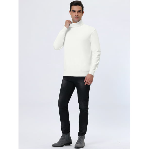  LSTGJ Suéter de cuello alto para hombre, suéter de algodón,  suéter de invierno con cuello para hombre, jersey de punto blanco Pull  Homme ligero (color blanco, tamaño: M.) : Ropa, Zapatos