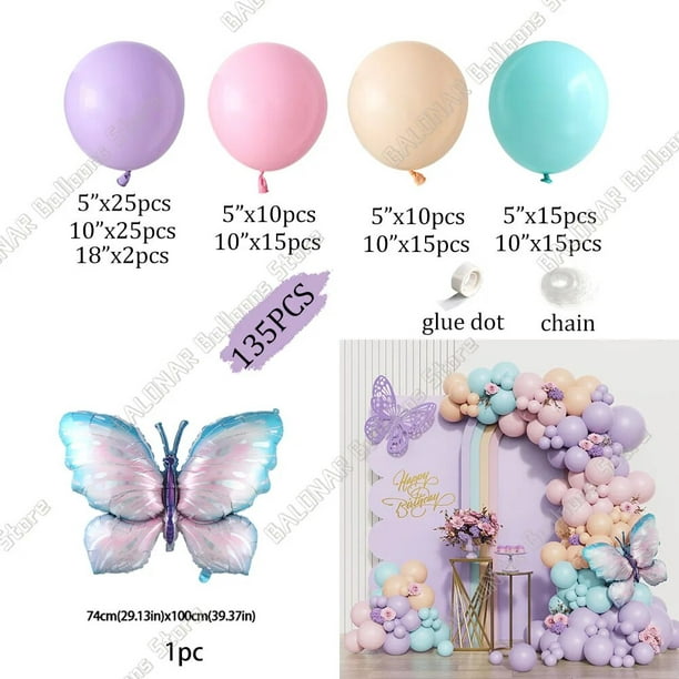  Decoraciones de baby shower para niña, decoraciones de mariposa  para baby shower para niña, kit de arco de guirnalda de globos de mariposa  rosa y morado, globos para baby shower 