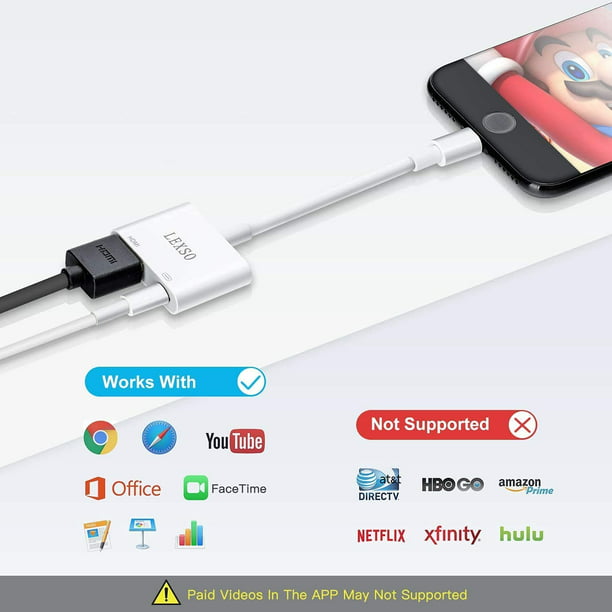  Adaptador Lightning a HDMI para iPhone a TV, [certificado Apple  MFi] Adaptador AV digital HDMI con conector de carga Lightning, conector de  pantalla de sincronización de video HD 1080P para 