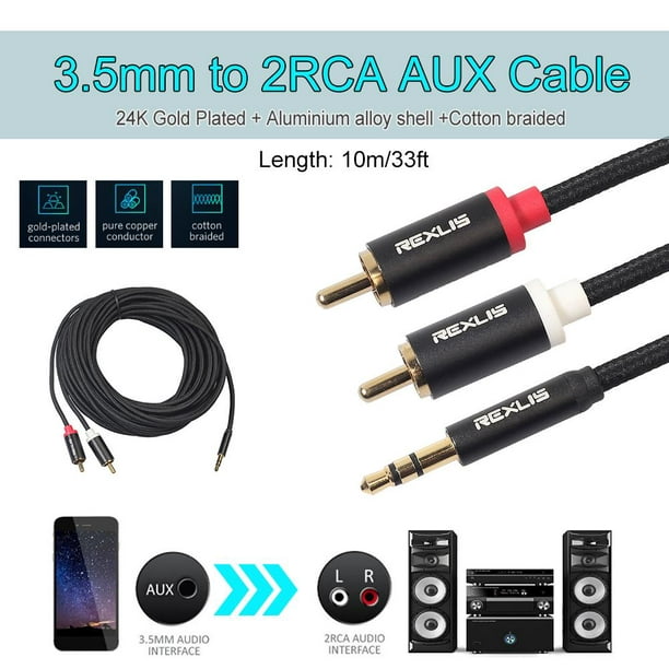 Cable Y de Sonido Audio de 3.5MM a RCA 1.8 M