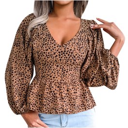 Moda mujer Casual manga larga estampado Floral gasa camisa anudada camisa  linterna manga Tops Fridja czfsfas493