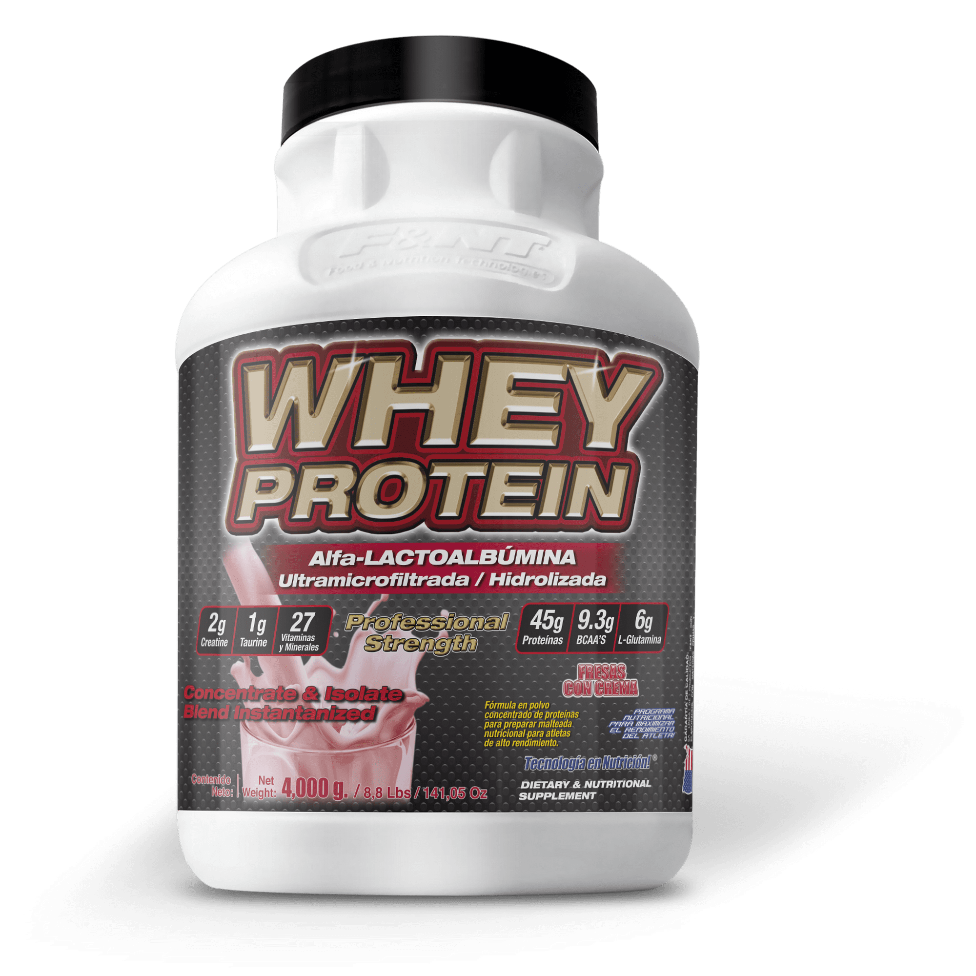 Whey Protein 4,000 Gr Alfa Lactoalbúmina Proteina De Leche Sabor Fresas