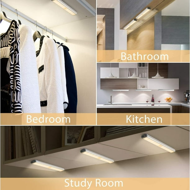 Luz LED para armario, 30 luces LED recargables con sensor de movimiento  para interiores, iluminación para debajo del gabinete, luz nocturna