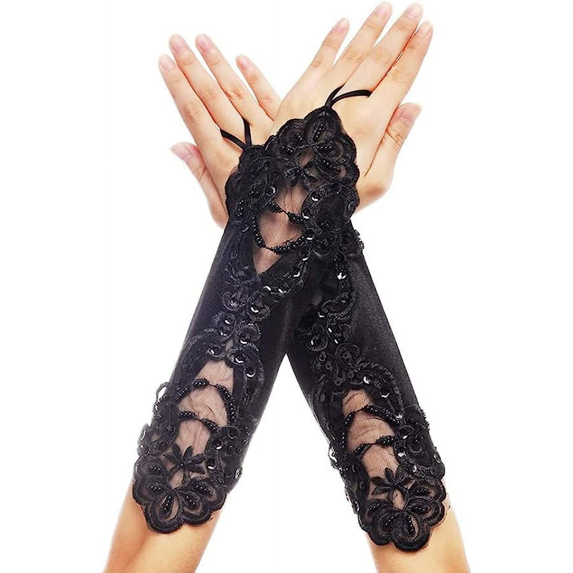  Mujeres Encaje Floral largo Anti UV de dedo completo guantes de  boda Prom conducción guante, 43cm, Negro : Ropa, Zapatos y Joyería