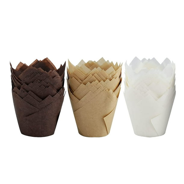 JM 150 moldes de papel para hornear para magdalenas, con forma de tulipán,  para magdalenas y magdalenas, 5 cm (A) JM