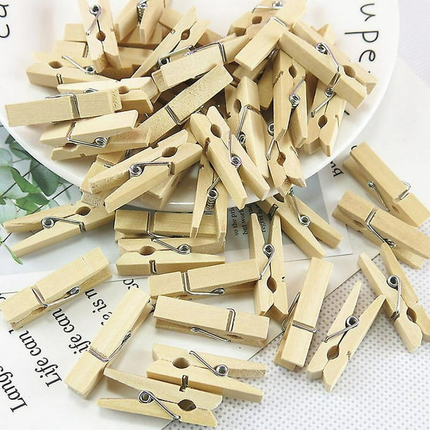Paquete de 100 clavijas de madera: pequeñas pinzas de madera natural de 4,8  cm de longitud, ideales para manualidades, etiquetado y decoración brillar  Electrónica